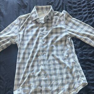 Men's Classic Plaid Dress Shirt - Beige and Gray